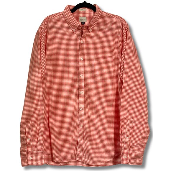 J. CREW Orange white gingham long-sleeve men's shirt ~ LARGE XL 1X button-down - Picture 1 of 9
